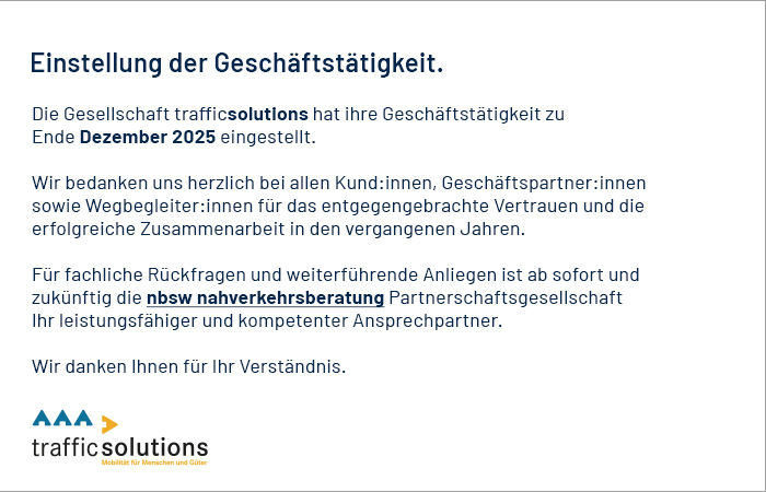 traffic solutions: Einstellung der Geschäftstätigkeit zu Dezember 2025